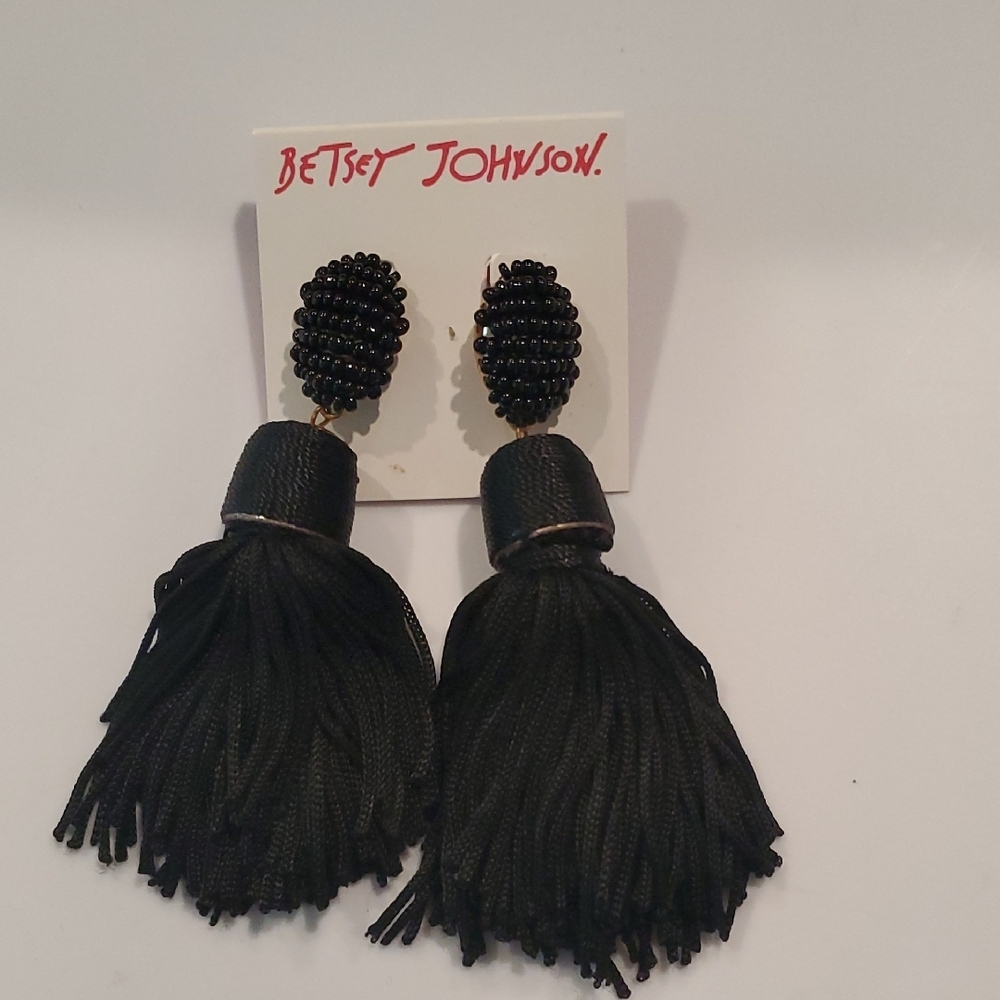 Betsey Johnson Black Statement Earrings with Tassels